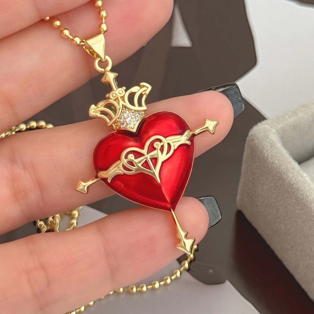 Gold and Red Heart Pendant Necklace